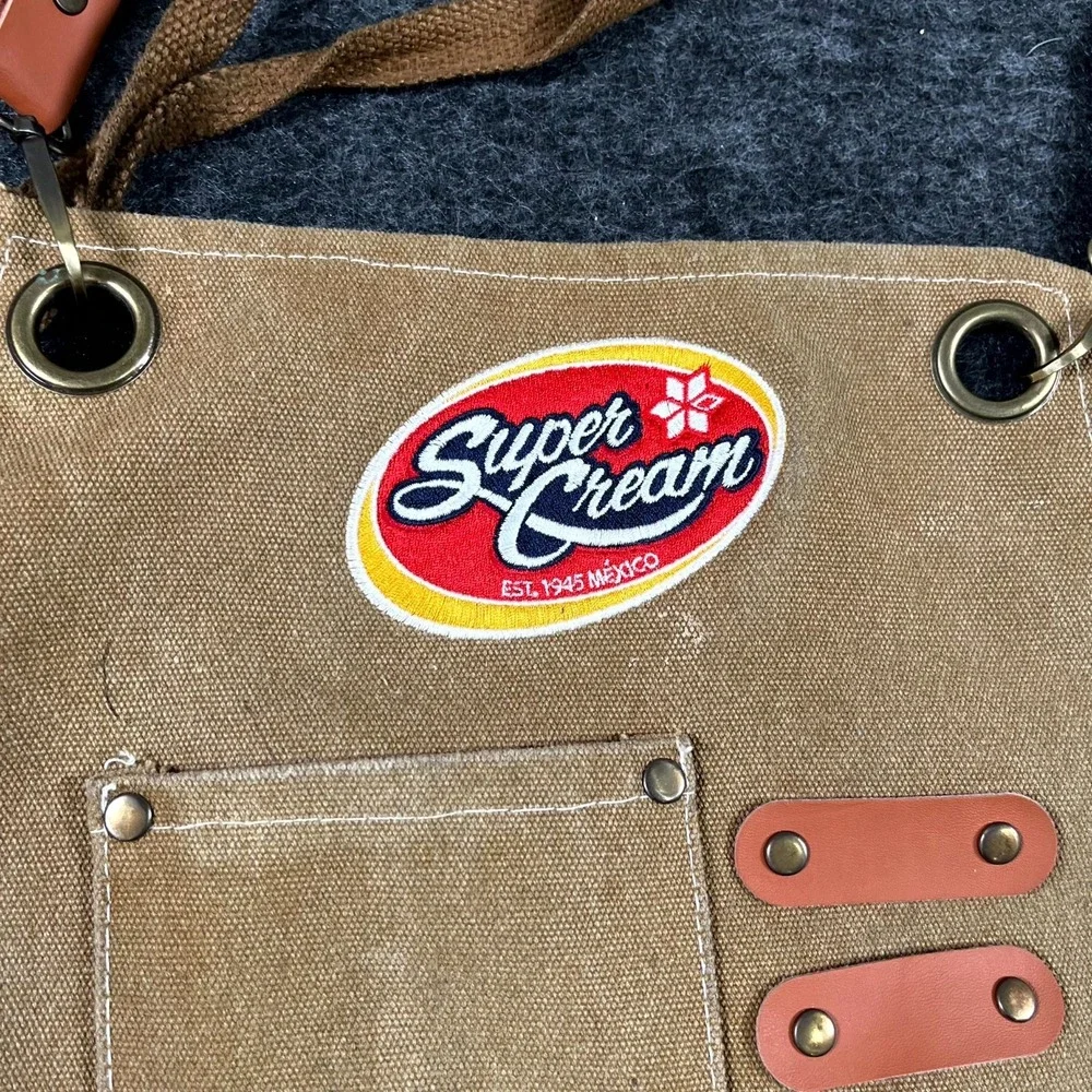 Super Cream Apron Unisex One Size Beige Logo Canvas Pockets‎ Adjustable Strap